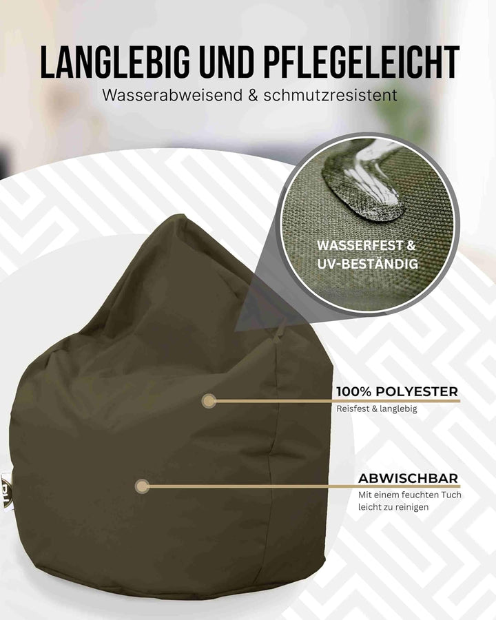 PATCH HOME Patchhome Sitzsack Tropfenform mit Reissverschluss Nachfüllbar - für In &amp; Outdoor - mit S