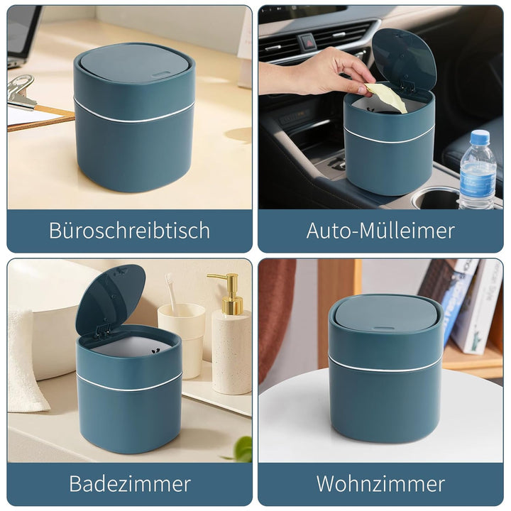 Tischabfalleimer mit Deckel 2L mit Müllsäcken 180 Stück, Mini Tischmülleimer für Den Waschtisch Küch