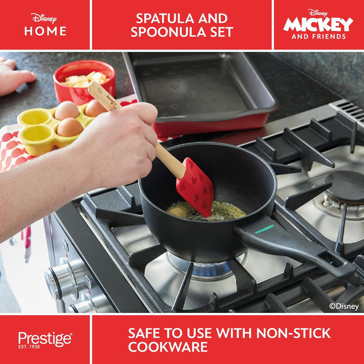 Prestige New Disney Bake with Mickey Mouse Set aus 2 Silikonspateln mit Holzgriffen, Löffelspatel un