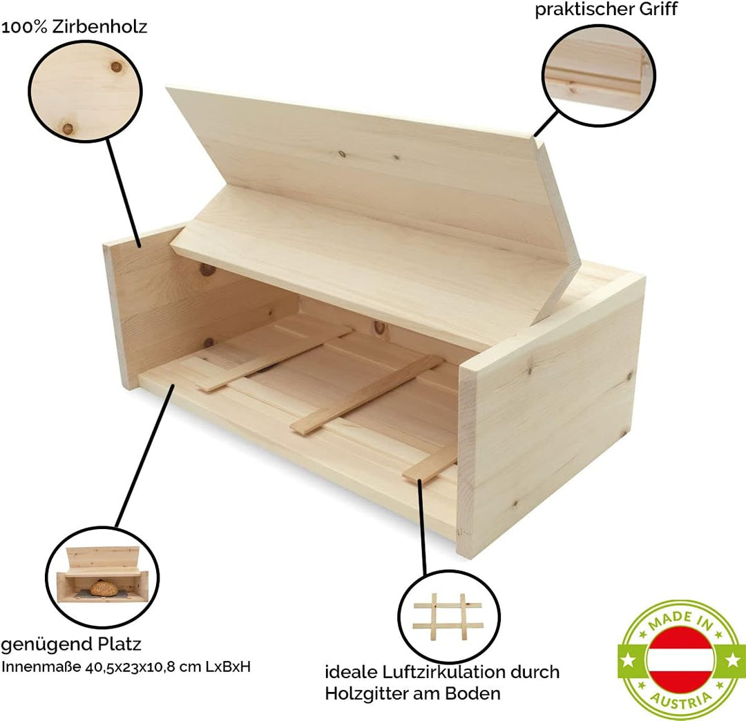 Brotkasten inkl.-Gitter & Bäckerleinen - Masse: 45 x 16 x 25 cm mit Bäckerleinen, mit Bäckerleinen