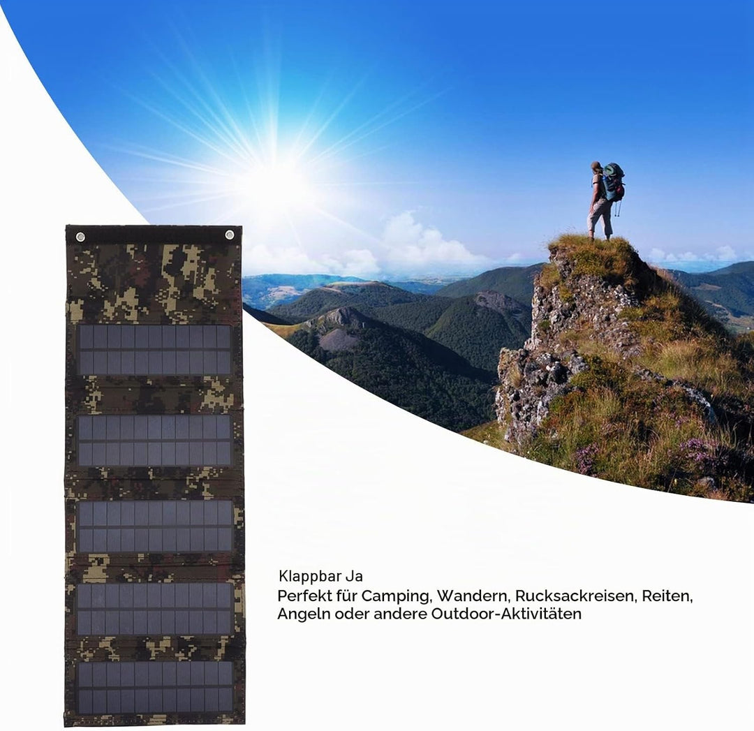50W Tragbares Faltbares Solarpanel, 18V Outdoor Solarladegerät mit 5 Faltbaren Solarpanel Hüllen, Ko