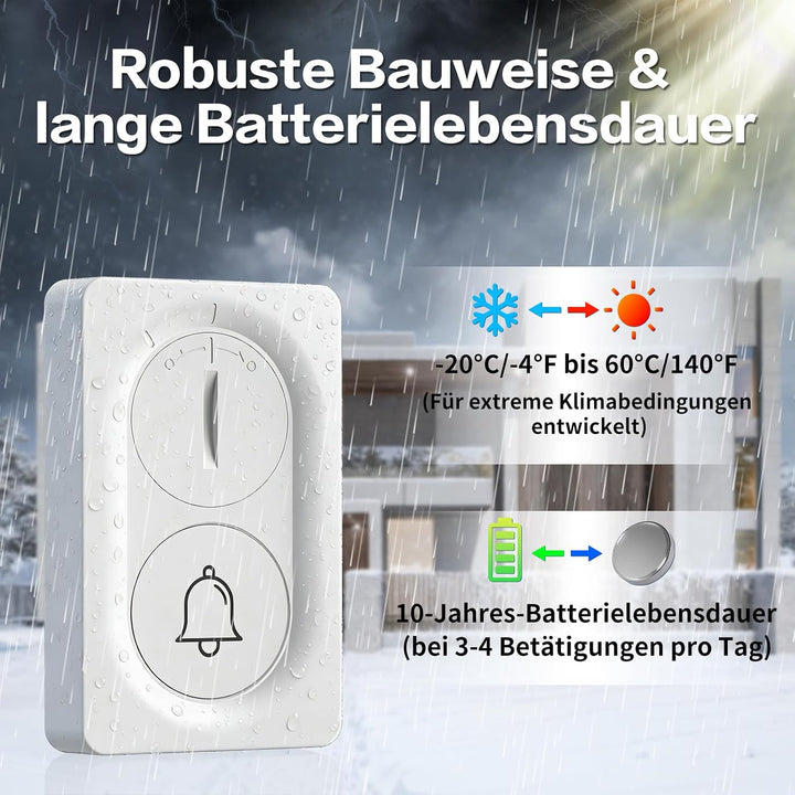 Funkklingel 1 Steckempfänger & 1 Sender, Akustische und visuelle Signale | •300 m Funkreichweite,RGB