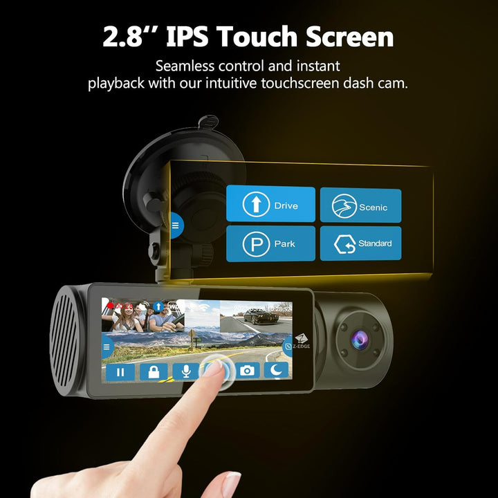 Z-Edge Dashcam 3-Kanal 5K/4K/2K/1080P mit GPS Wi-Fi, Vorne Innen Hinten, IPS Touchscreen, WDR, Infra