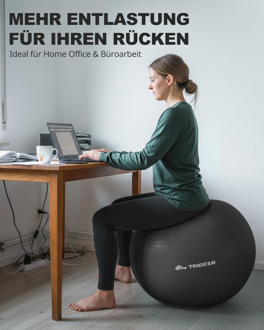 Trideer Gymnastikball – Sitzball, Pezziball &amp; Pilates Ball für Büro &amp; Rückentraining, Balance Ball f