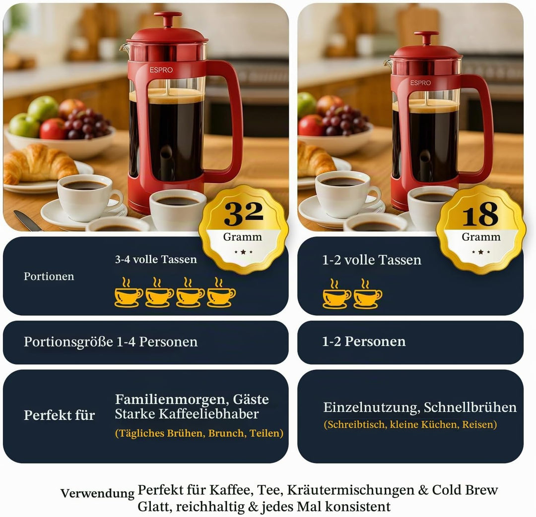 ESPRO Light P3 French Press Kaffeebereiter – Patentierter Doppel-Mikrofilter für partikelfreien Kaff