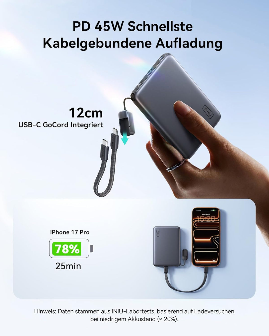 INIU for MagSafe Powerbank, Schlankstes 25W Qi2.2 10000mAh Magnetisches Ladegerät, 45W PD Schnelllad