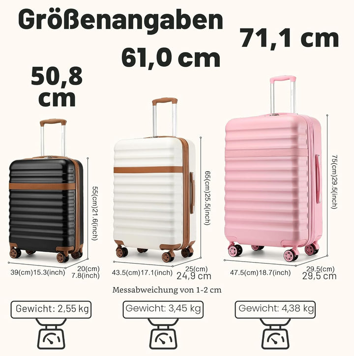 KONO Koffer Trolley Handgepäck Koffer Hartschalenkoffer aus ABS+PC leicht Reisekoffer mit 4 Rollen T