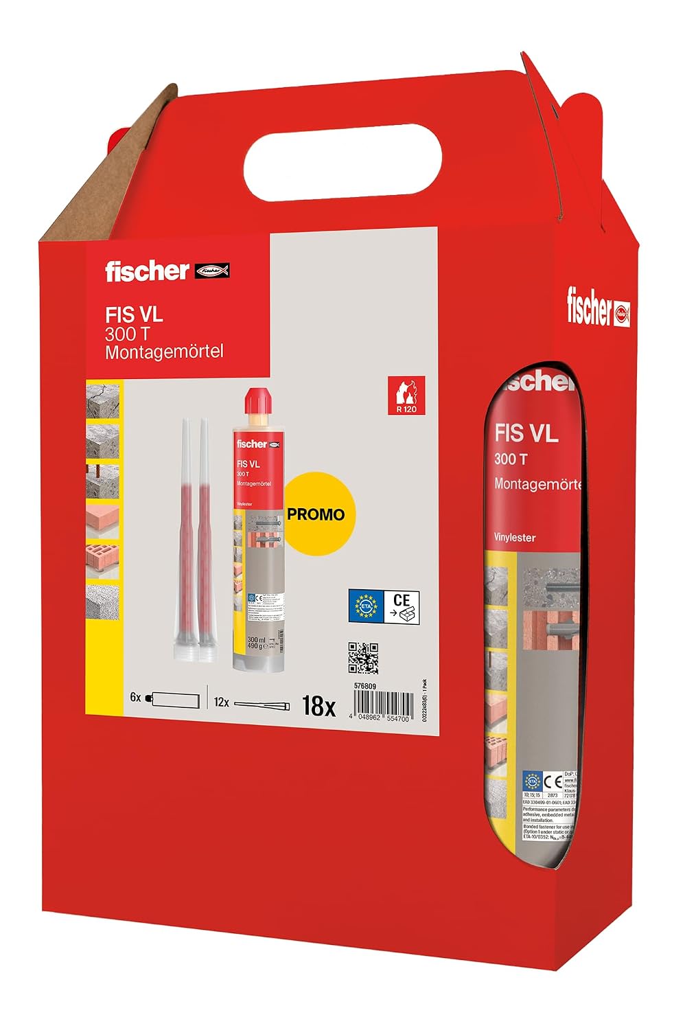 fischer Montagemörtel FIS VL 300 T im handlichen Sixpack, der wetterfeste Injektionsmörtel für zuver
