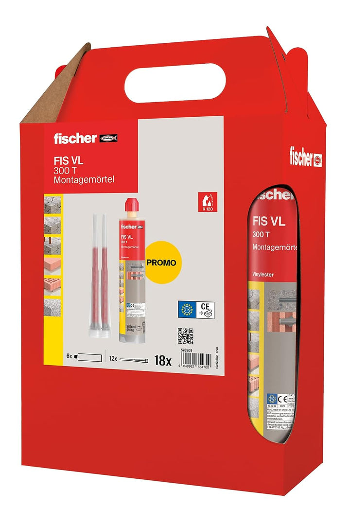 fischer Montagemörtel FIS VL 300 T im handlichen Sixpack, der wetterfeste Injektionsmörtel für zuver