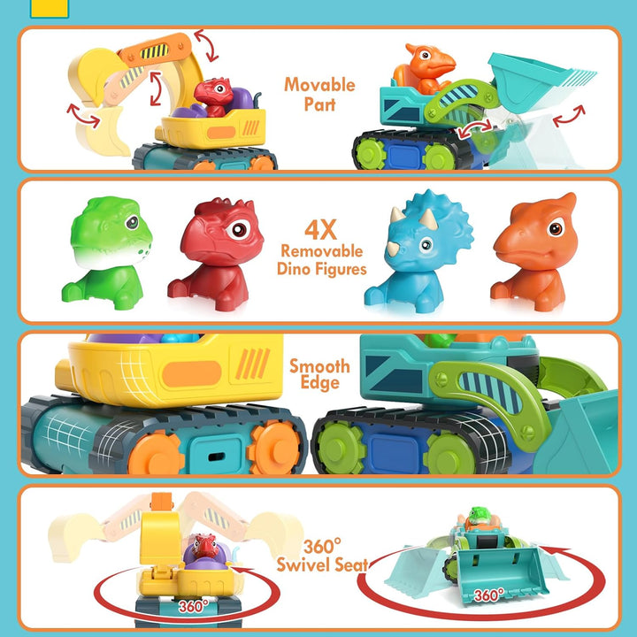 2 Stück Ferngesteuertes Auto ab 3 Jahre, Wiederaufladbar Bagger & Bulldozer Kinder 2 Jahre mit Dinos