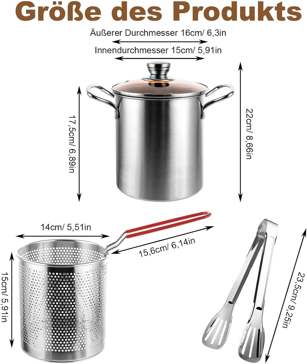 Spargeltopf Nudeltopf aus Edelstahl, 3 L Hoher Kochtopf, Siebeinsatz mit Griff, Asparagus Pot, Pasta