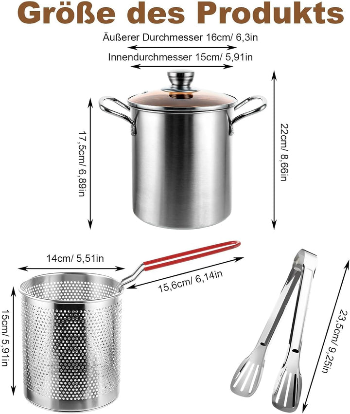 Spargeltopf Nudeltopf aus Edelstahl, 3 L Hoher Kochtopf, Siebeinsatz mit Griff, Asparagus Pot, Pasta