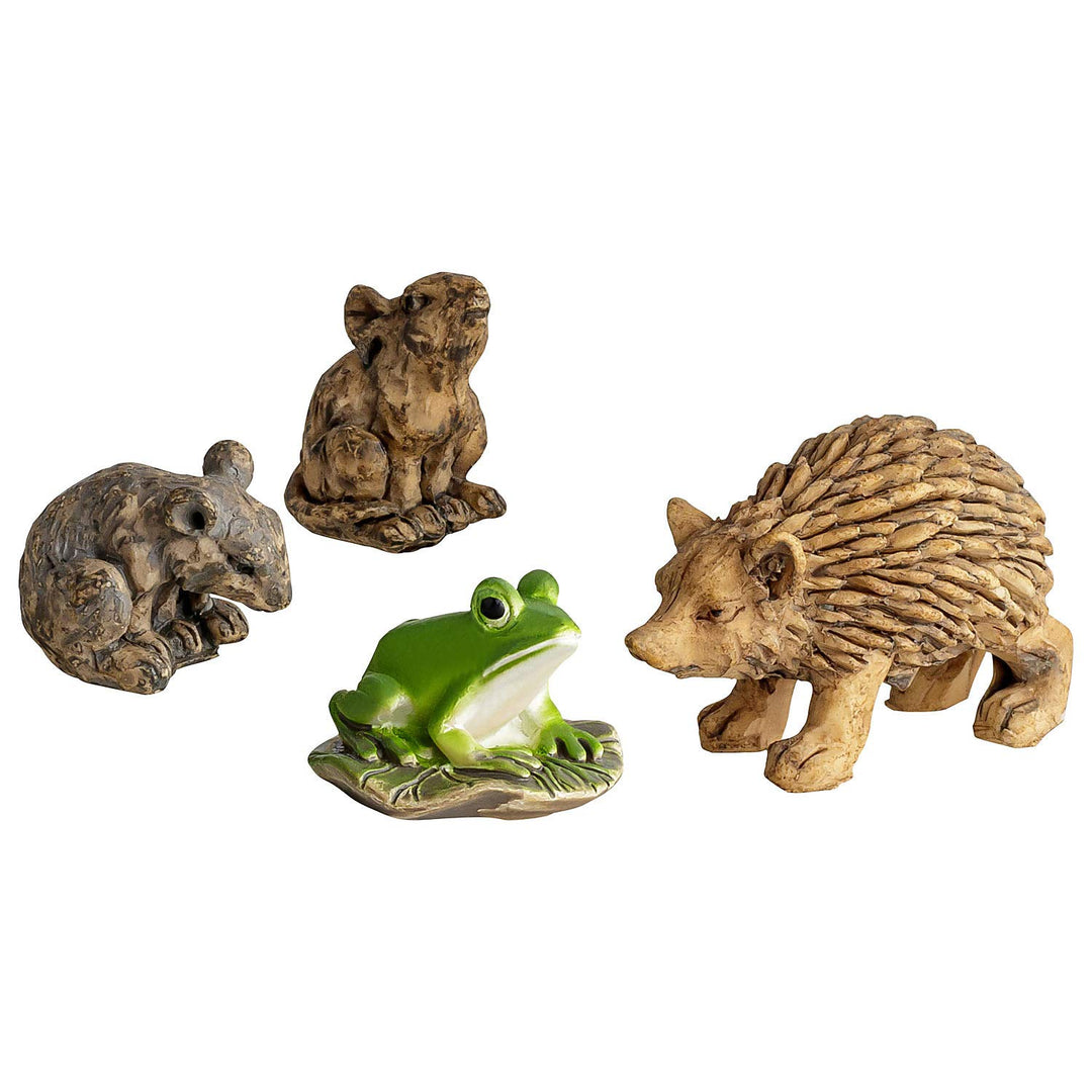 MaMeMi Niedliche Krippentiere Igel, Frosch und Mäuse [4 Stück, ca 2 cm] Krippenzubehör, Krippenbedar