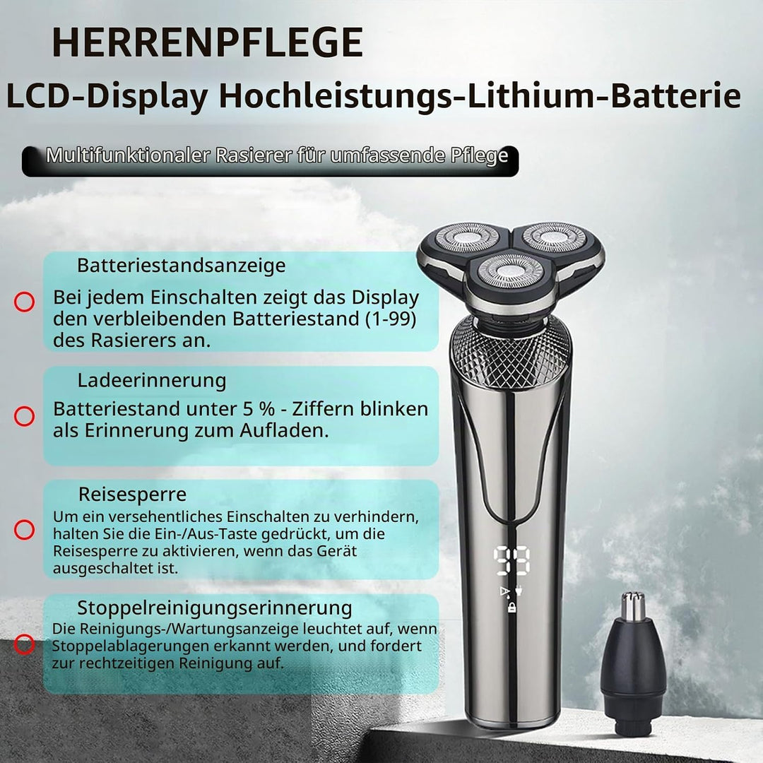 5-in-1 Elektrorasierer mit LCD-Batteriestandanzeige, IPX6 wasserdicht (vollständig waschbar), unters