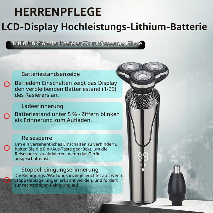 5-in-1 Elektrorasierer mit LCD-Batteriestandanzeige, IPX6 wasserdicht (vollständig waschbar), unters