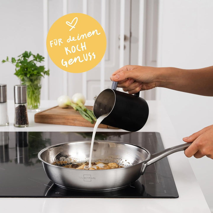 SILBERTHAL Edelstahl Pfanne Unbeschichtet - Induktion - Profi Bratpfanne 24cm - Röstaromen - Ofenfes