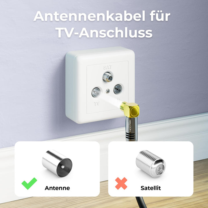 deleyCON 15m TV Antennenkabel HDTV Full HD - 1x gewinkelt - Koaxialkabel - TV-Stecker (gerade) zu TV