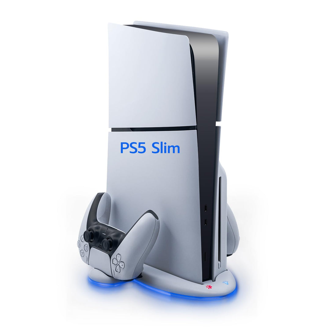 Wigearss PS5 Slim Kühler Standfuss mit Dual Controller Ladegerät, PS5 Controller Ladestation Standfu