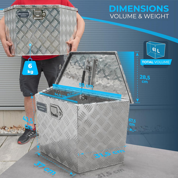 Aluminium Transportbox 700x285x420 mm Trapez Truckbox Deichselbox Werkzeugkasten Alubox Alukoffer Tr