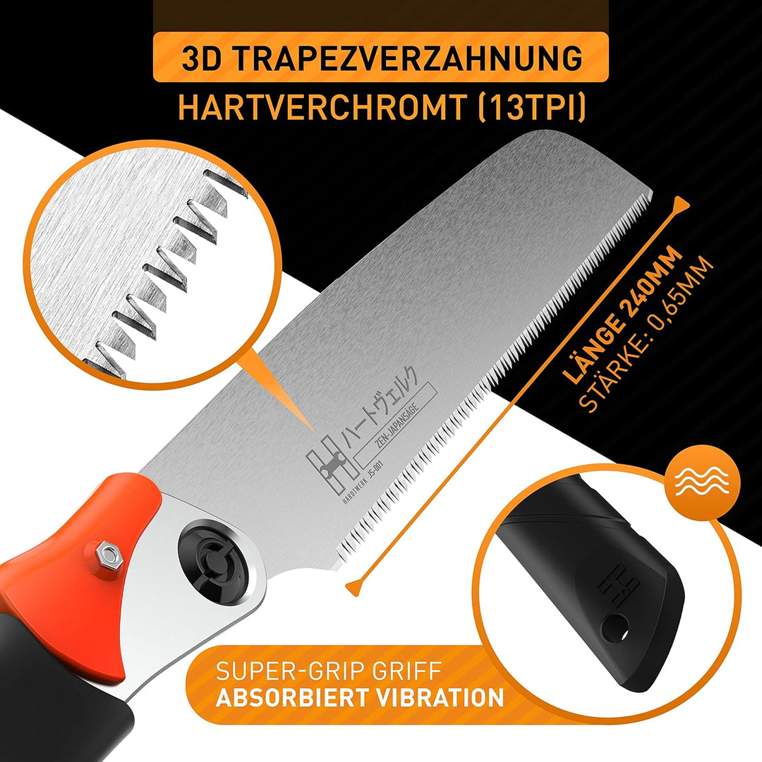 HARDTWERK Zen Japansäge klappbar (Kataba) 240 mm aus SK4 Karbonstahl für Heimwerker & Gewerbe - japa
