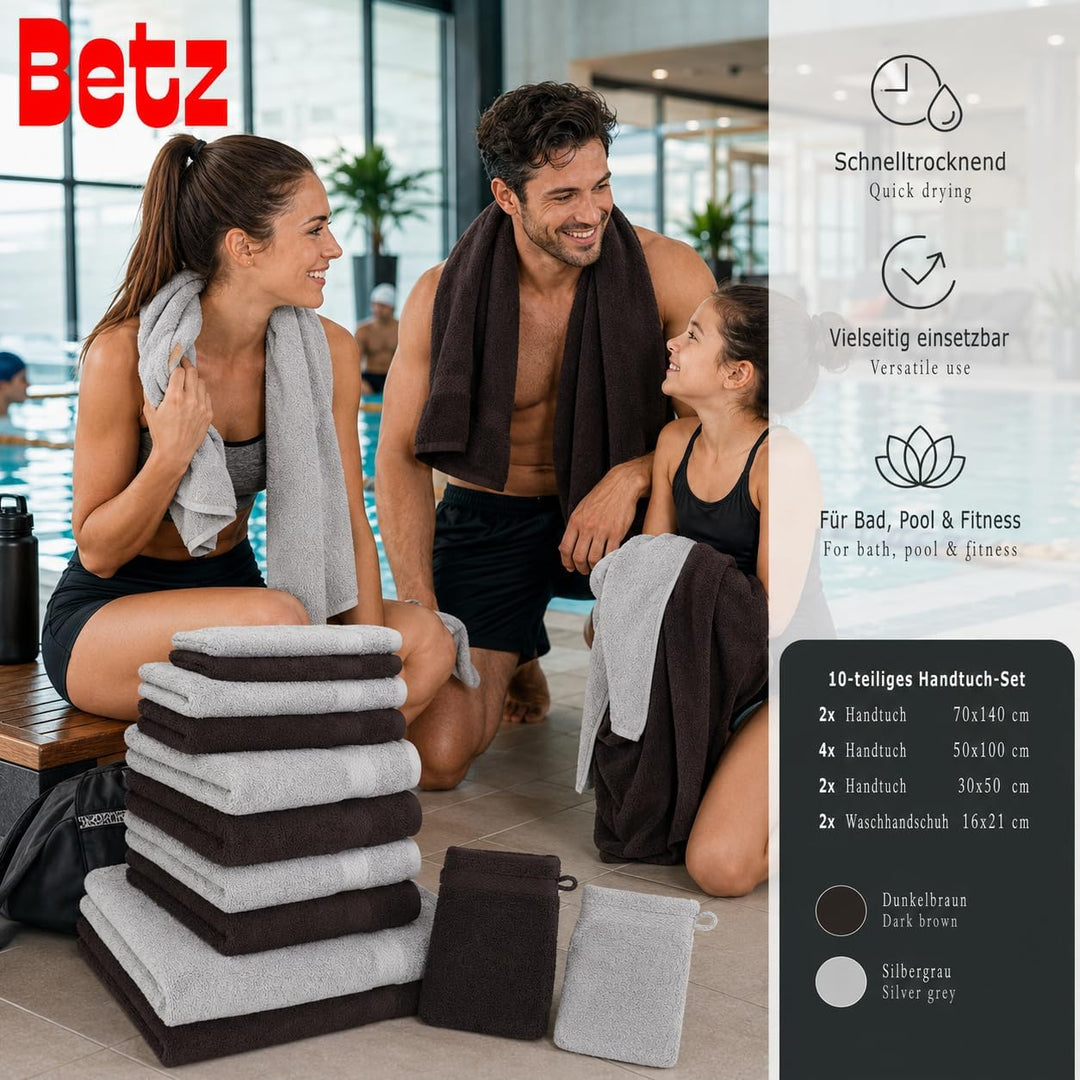 Betz 10-TLG. Handtuch-Set Premium 100% Baumwolle 2 Duschtücher 4 Handtücher 2 Gästetücher 2 Waschhan