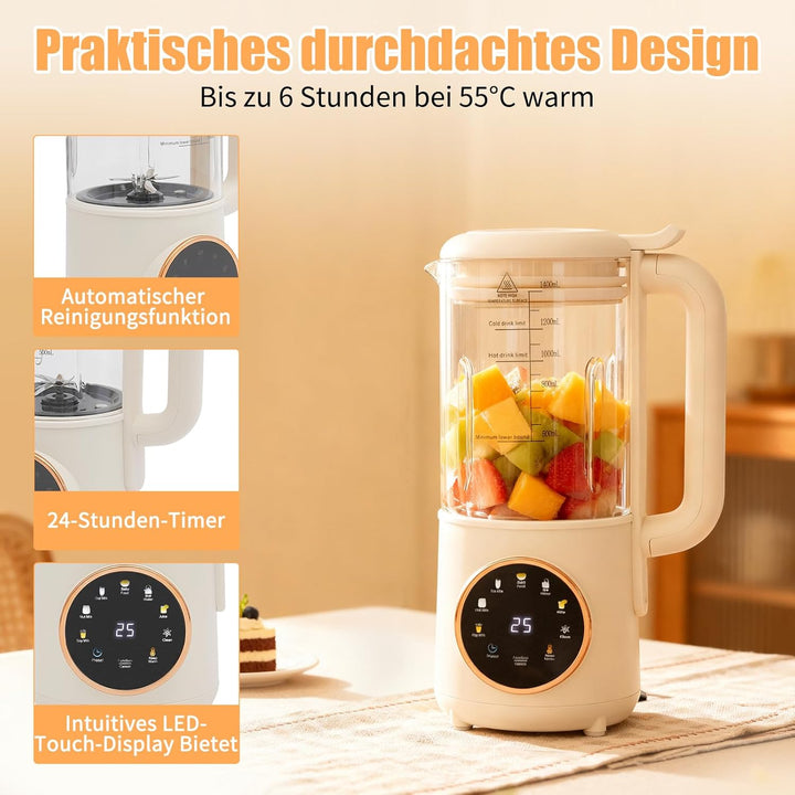 1400ml Pflanzenmilchbereiter Entsafter Nussmilchbereiter Nussmilch Maschine mit Touch-LED-Display, H