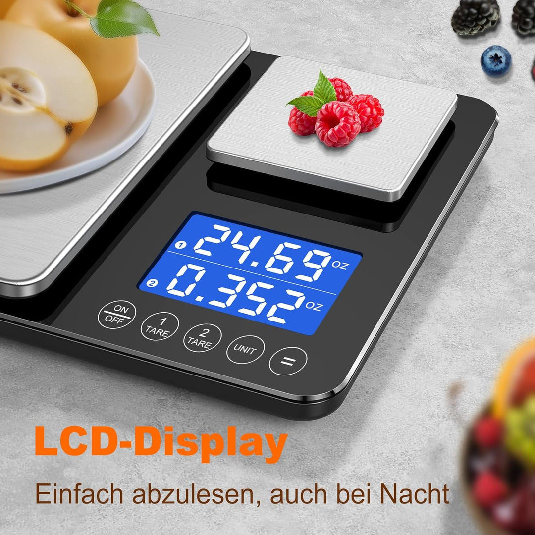 BRICH Digitale Küchenwaage mit Dualer Plattform – 500g/0,01g &amp; 15kg/1g Präzision, Summierungsfunktio