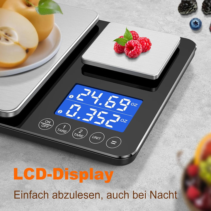 BRICH Digitale Küchenwaage mit Dualer Plattform – 500g/0,01g &amp; 15kg/1g Präzision, Summierungsfunktio