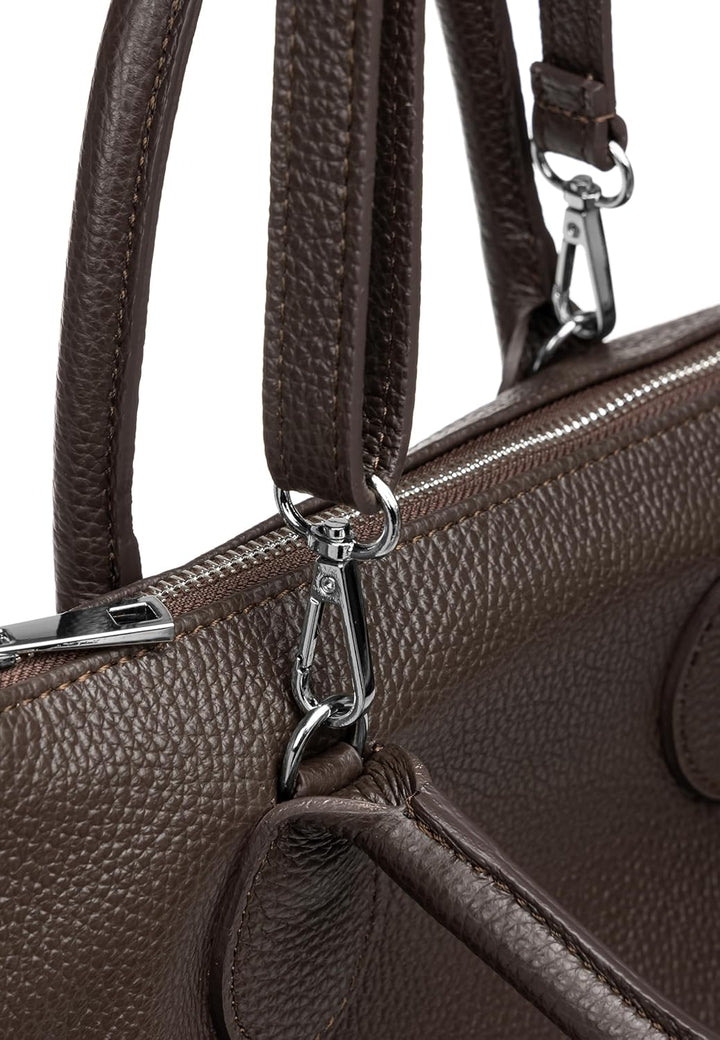 Caspar TL812 klassisch elegante Damen Leder Handtasche Einheitsgrösse Dunkelbraun, Einheitsgrösse Du