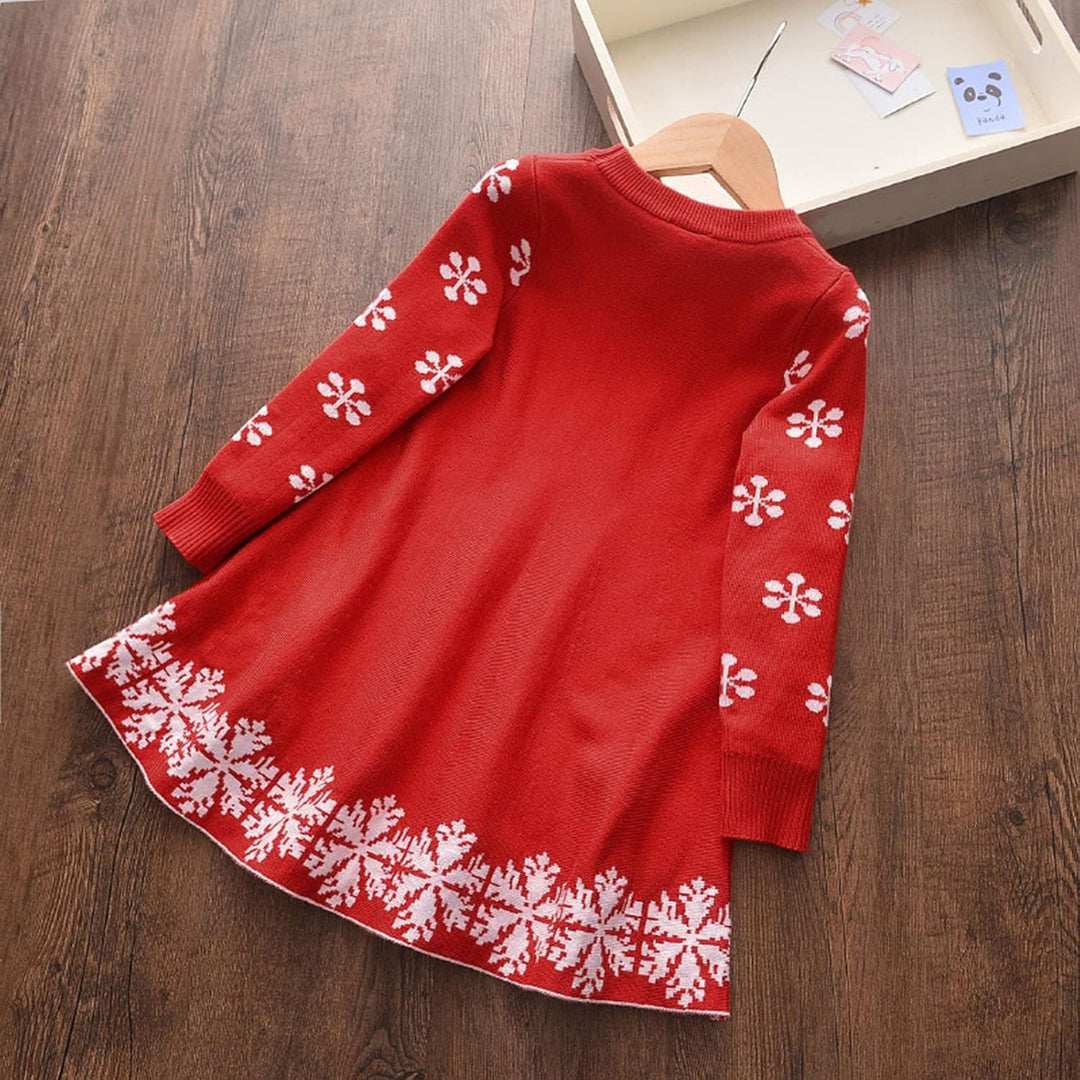 Weihnachtskleid Für Kinder, Strickkleid Weihnachten Mädchen, Pulloverkleid Rundhals Langarm Rentier