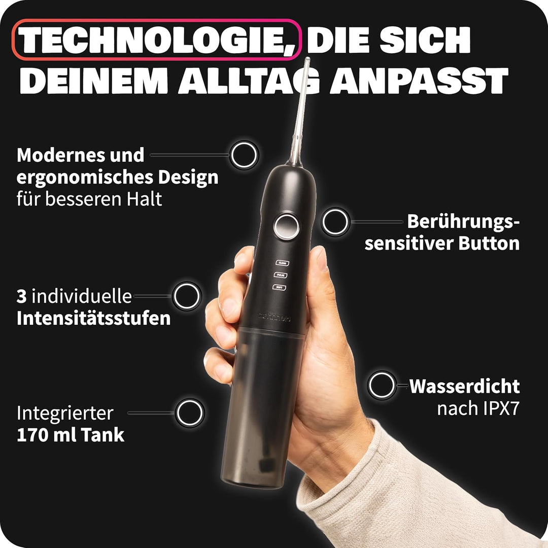 Zahnheld® Munddusche AQUADENT | Kabellos | Für unterwegs und zu Hause | Water Flosser | Fördert eine