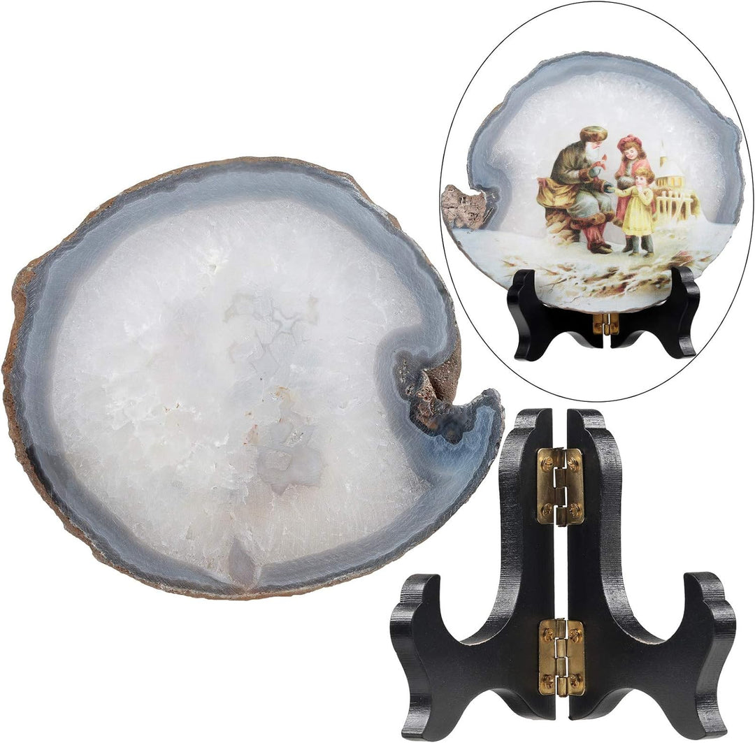 KYEYGWO Unregelmässige Achat Scheiben mit Holz Ständer, Achatscheiben Edelstein Feng Shui Desktop Or