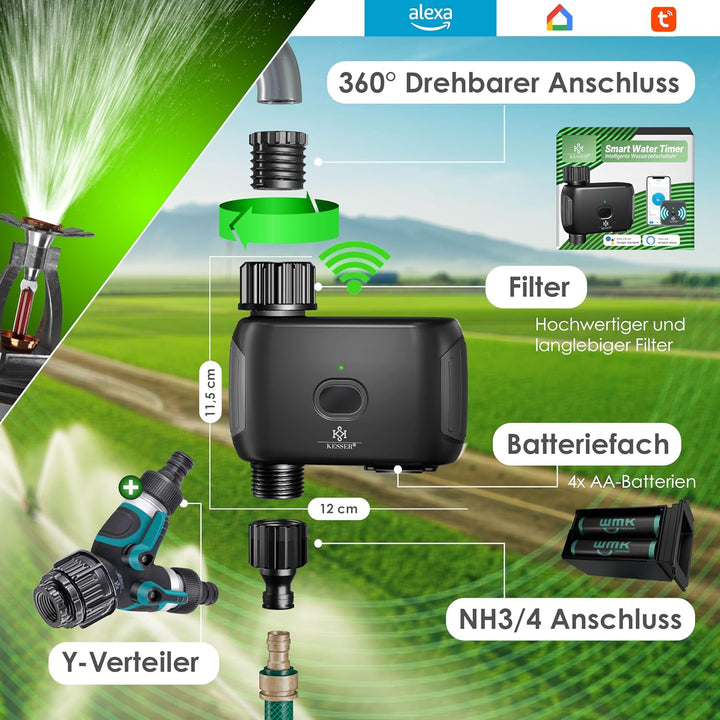 KESSER® Bewässerungssteuerung mit WLAN WiFi | Bewässerungscomputer für Garten & Balkon | Bewässerung