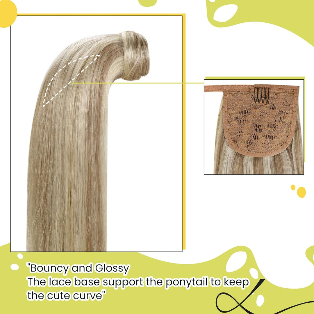 RUNATURE Zopf Echthaar Extensions Aschbraun mit Platinblond Zopf Echthaar Extensions Blond Clip in Z