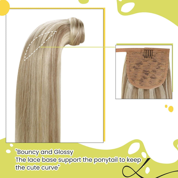 RUNATURE Zopf Echthaar Extensions Aschbraun mit Platinblond Zopf Echthaar Extensions Blond Clip in Z