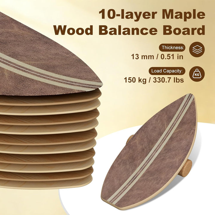 Balance Board aus Eichenholz,FSC-zertifizierter Gleichgewichtstrainer,Waveboard Surf Balance Board E