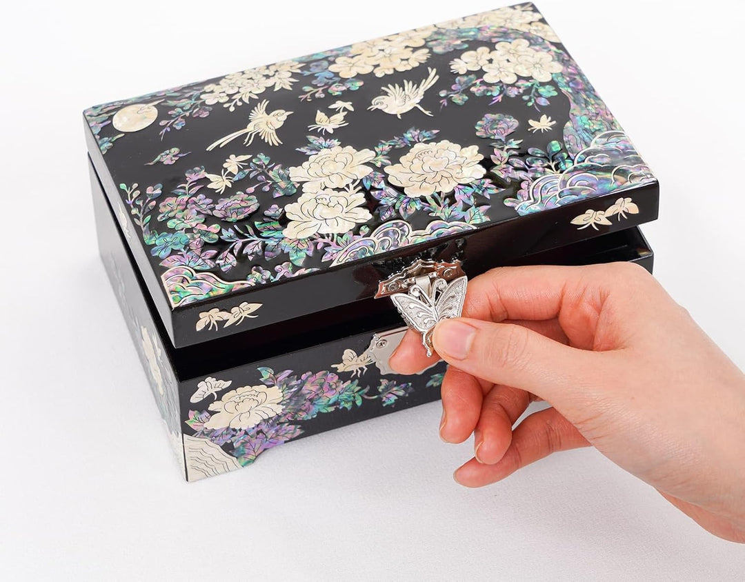 February Mountain Grosse Schmuck-Organizer-Box mit Spiegel, Perlmutt, luxuriöses Geschenk für Frauen