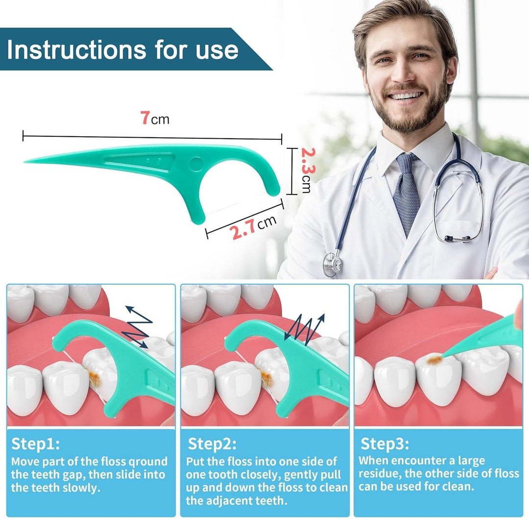 Zahnseide 300 Stk. Zahnseide Sticks Minze Zahnseide Zahnstocher mit Geschmack Mint Kunststoff Dental
