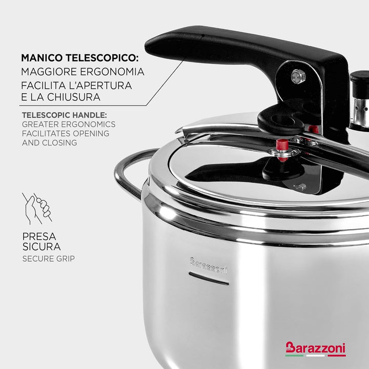 Barazzoni Schnellkochtopf Modell Basic, Durchmesser 22 cm, Fassungsvermögen 7 l, aus Edelstahl, herg
