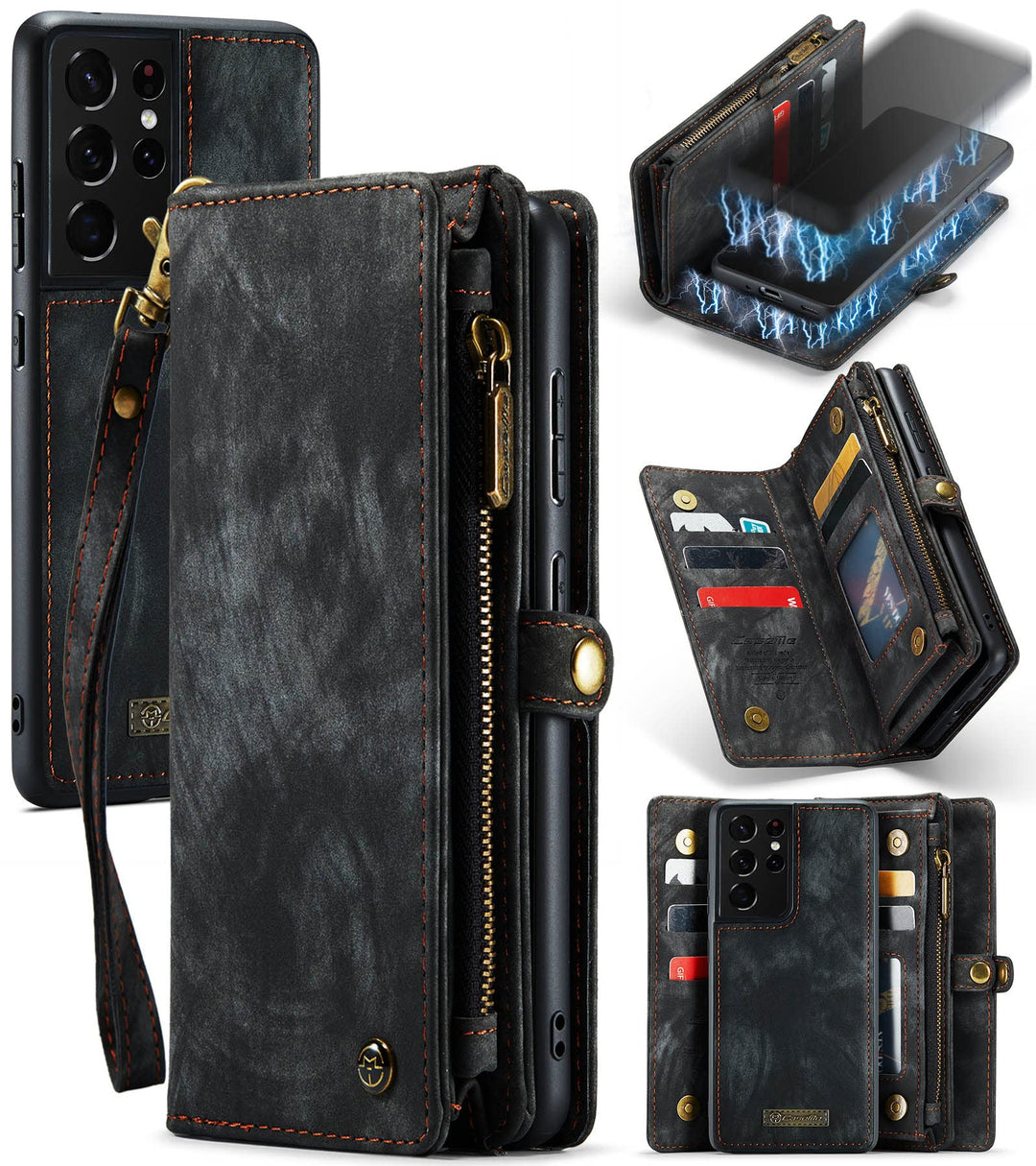 UFinetech 2-in-1 Samsung Galaxy S21 Ultra Hülle Tasche TPU Leder Handy Flip Magnetische mit Ständer