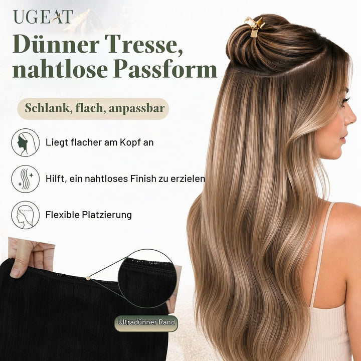 Ugeat Tressen Extensions Echthaar Schwarz 