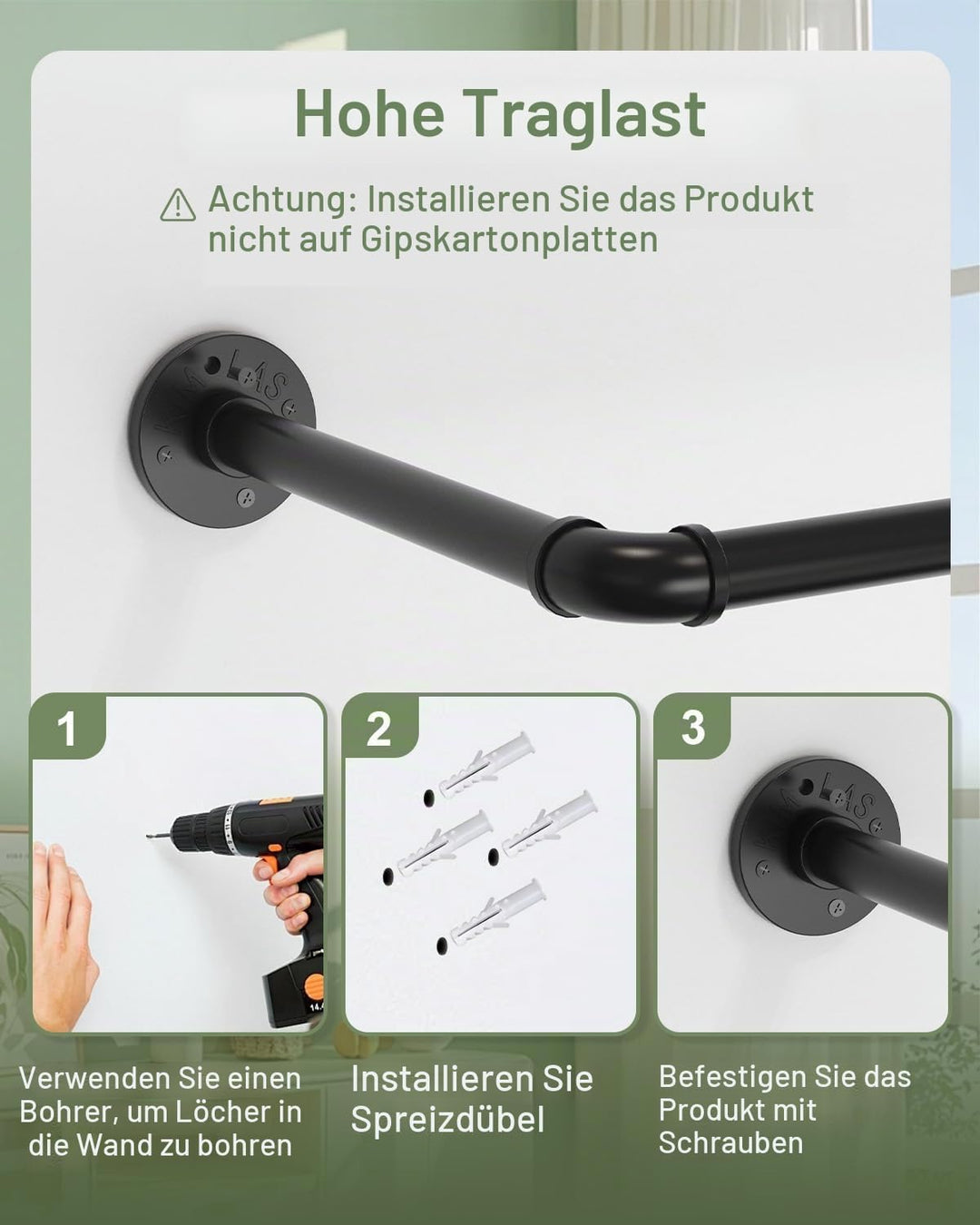 2er Set Kleiderstange Industrial, 97 cm Kleiderständer Wandmontage, Platzsparenders Wandregal Küchen