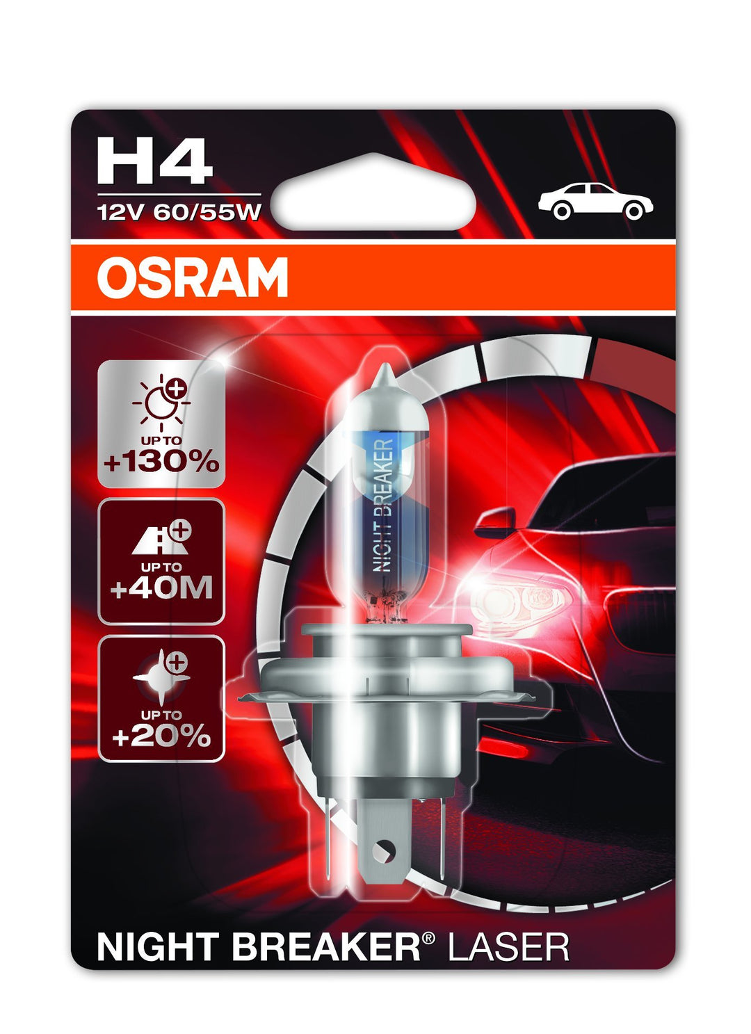 Osram 64193NBL-01B NIGHT BREAKER LASER H4 Halogen, Scheinwerferlampe, 12V, Einzelblister, 1 Stück we