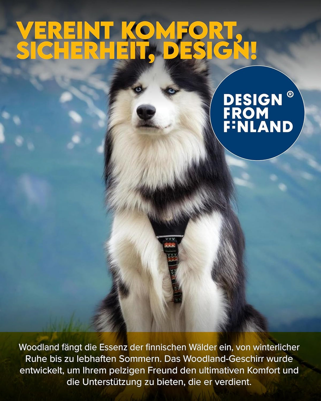 Woolly Wolf Woodland Hundegeschirr für grosse Hunde L – Geschirr mit Reflektoren & 5-Punkt-Anpassuns