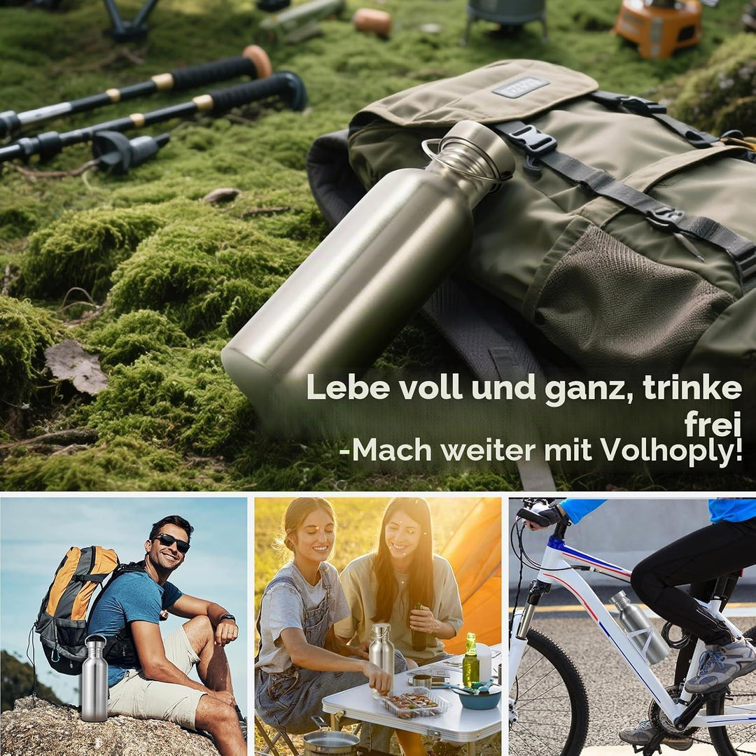 Volhoply 1000ml nicht isolierte einwandige Wasserflasche 4 Packung, Edelstahl wiederverwendbare Wass