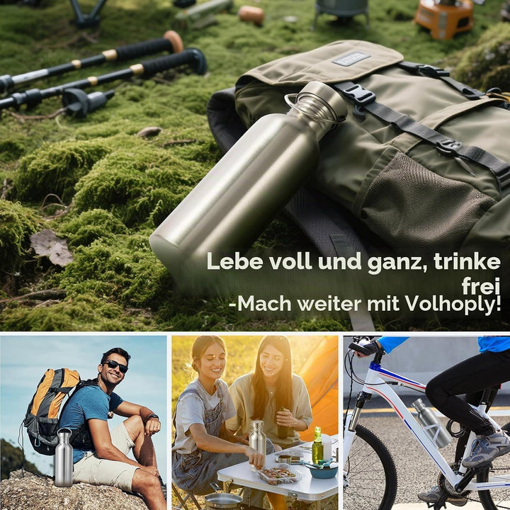 Volhoply 1000ml nicht isolierte einwandige Wasserflasche 4 Packung, Edelstahl wiederverwendbare Wass