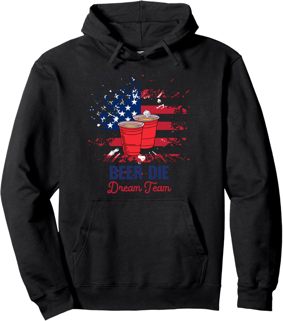 Beer Die USA Flag Team Cool | Beer Dice Shooter Table Game Pullover Hoodie