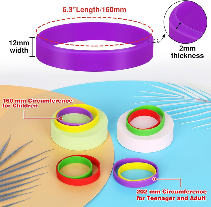 100 Stück Silikon Armbänder, Sport Party Gummi Elastic Armband Grosshandel Bulk-Armband für Kinder E
