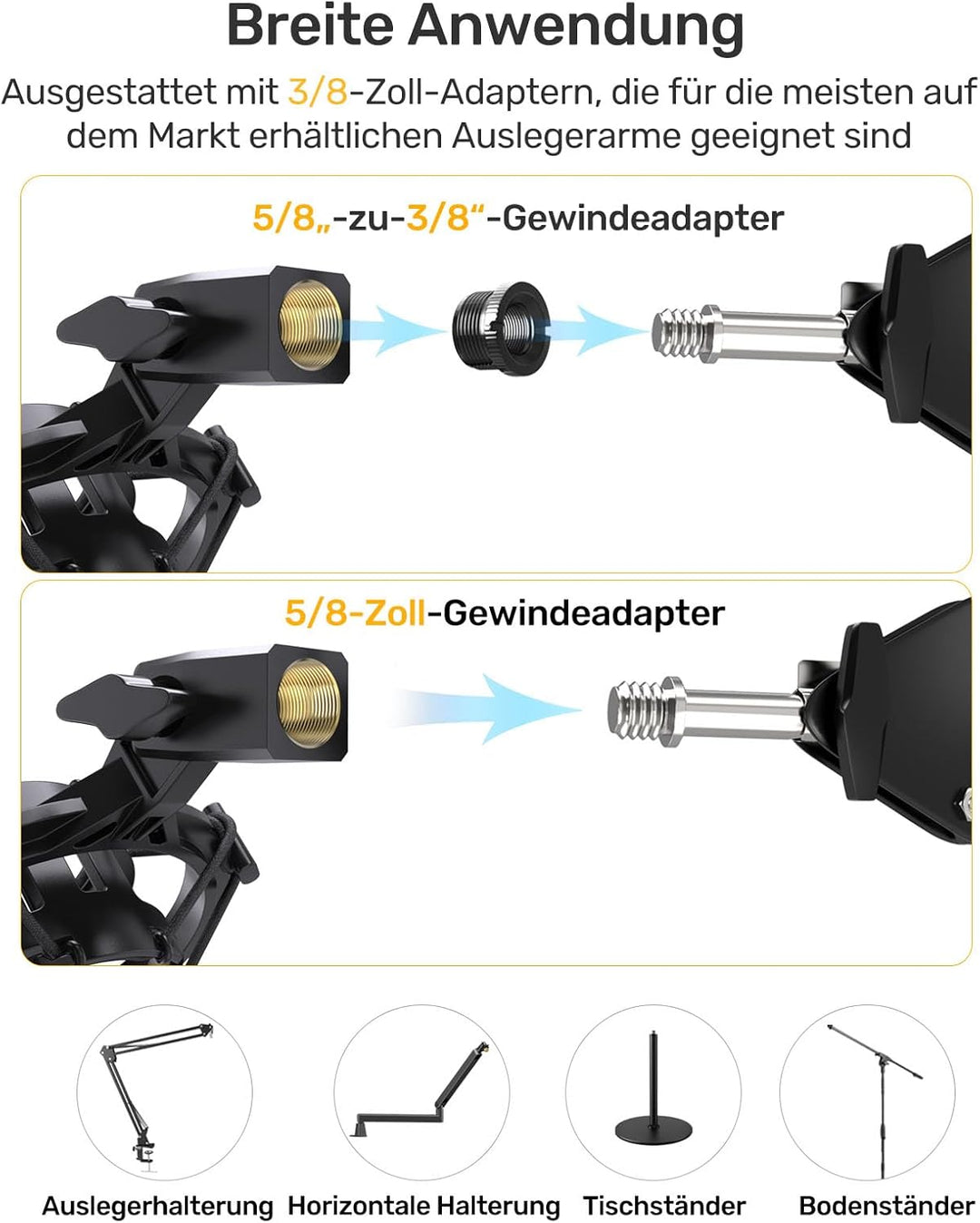 AT2020 Mikrofonspinne, Kompatibel mit Audio-Technica AT2020USB+, AT2035 & ATR2050, Mikrofon-Stossdäm