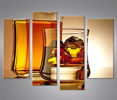 islandburner Bild Bilder auf Leinwand Whisky Glas 4er XXL Poster Leinwandbild Wandbild Dekoartikel W